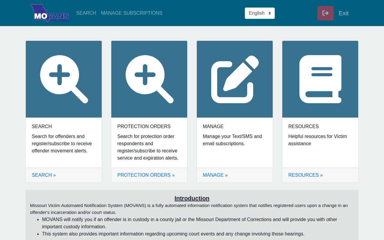 Missouri MOVANS local jail custody search portal