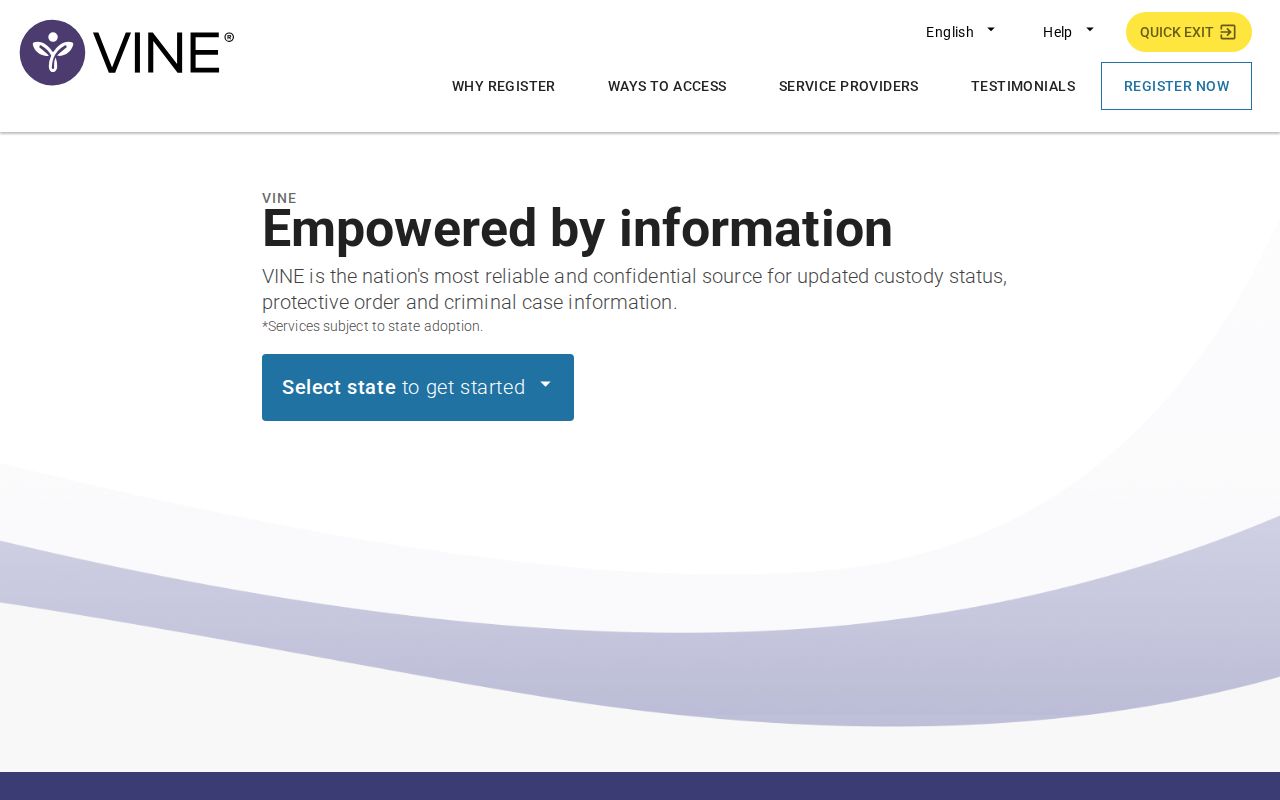 Legacy VINELink custody notification entry page