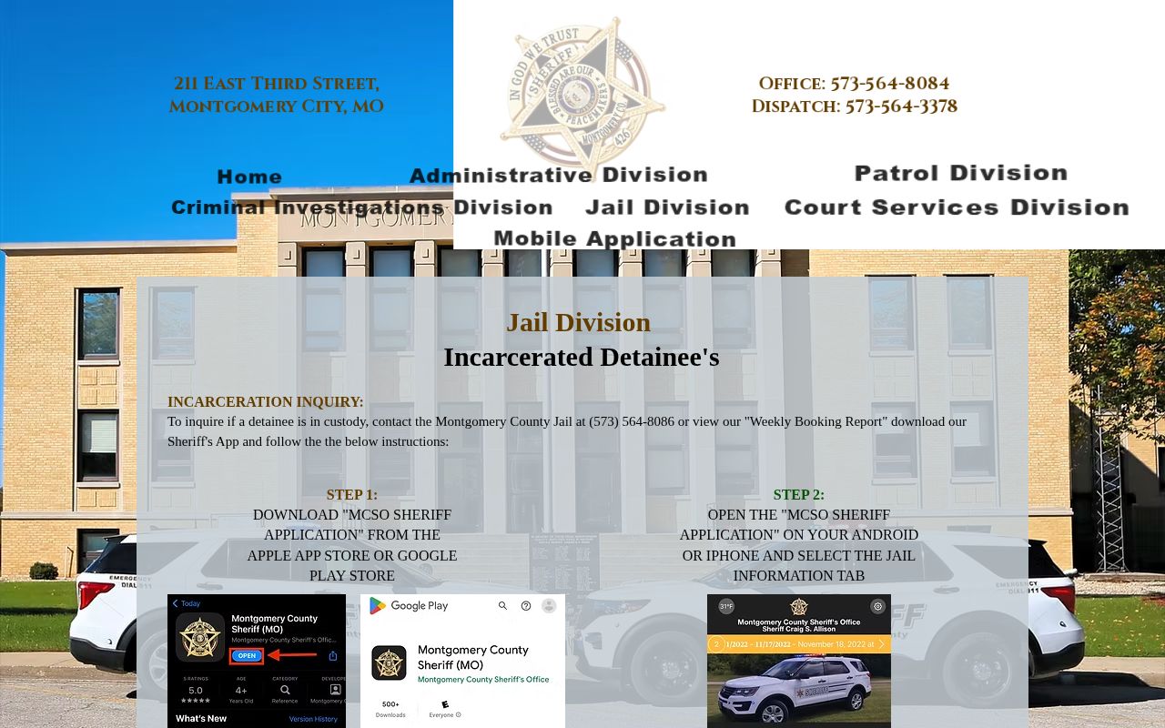 Montgomery County recent arrest roster instructions and jail inquiry page