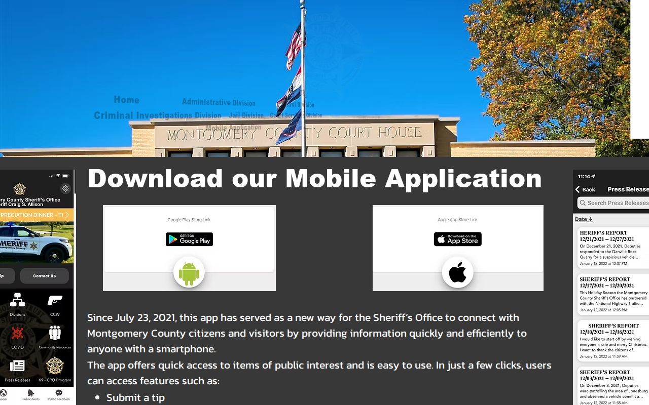 Montgomery County Sheriff app policy and weekly arrest report features