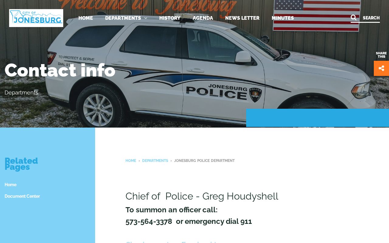 Official Jonesburg Police Department contact page